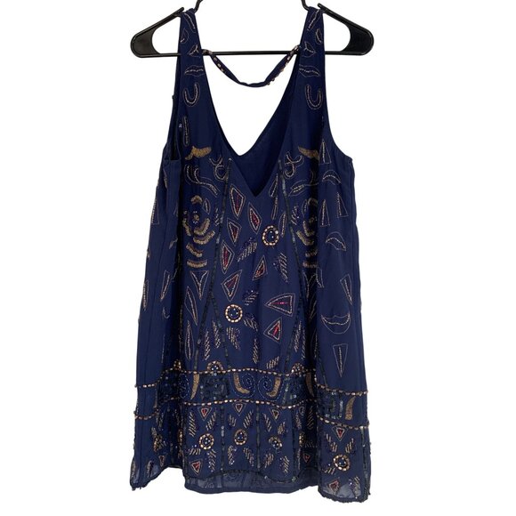 Navy Blue Sequin Embellished Halter Dress Free People Small RL10648 - Picture 7 of 11